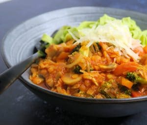Vegansk bolognese med røde linser