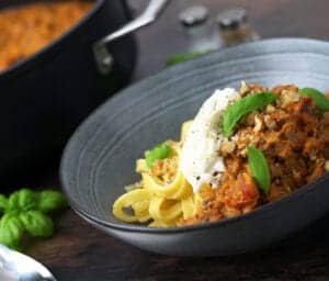 Vegetarisk bolognese i svampedrøm