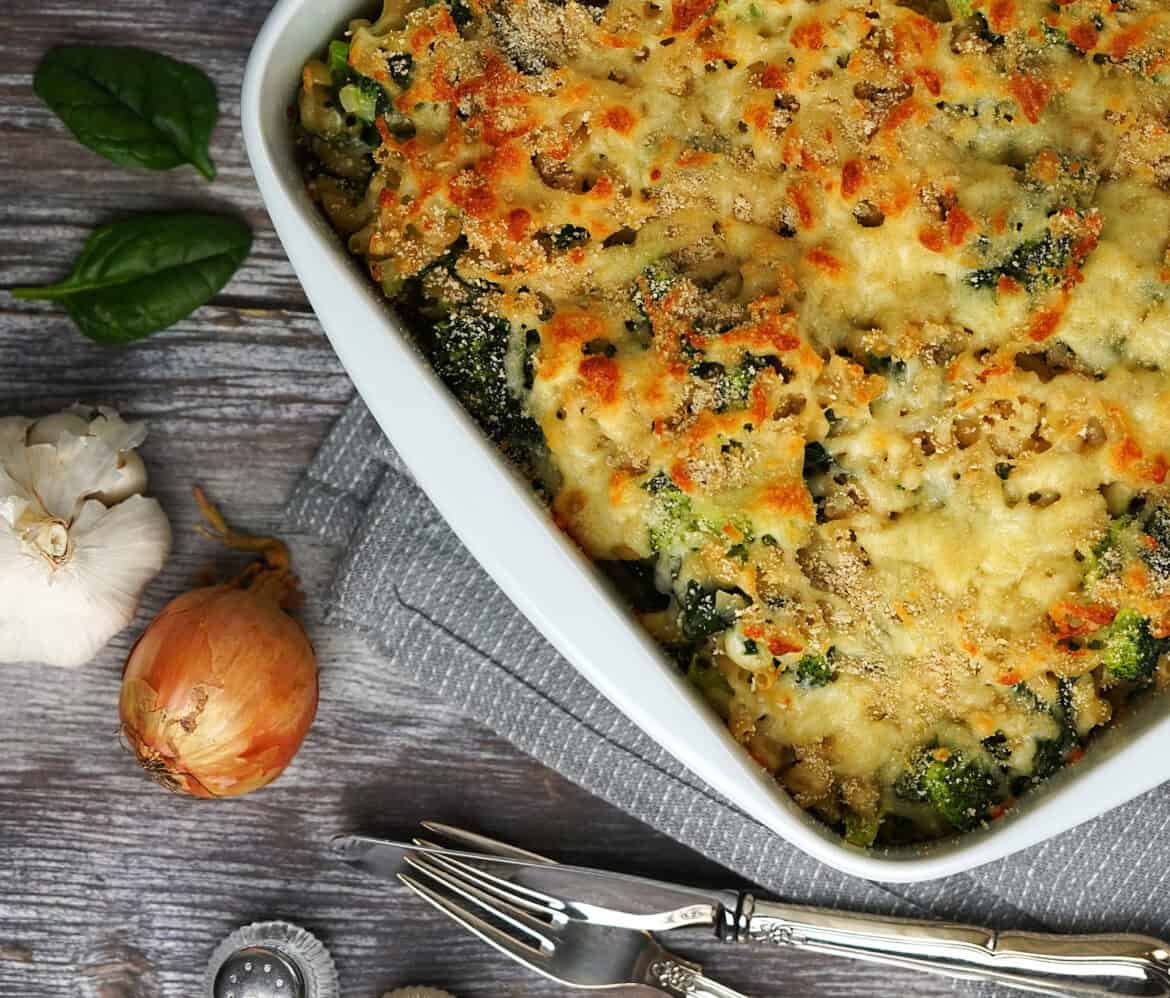 Macaroni and cheese med broccoli og spinat